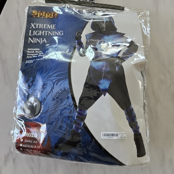 Spirit Halloween Ninja Costume Boys Blue Sz L 8-10 Full Set Jumpsuit Hood Mask - Picture 6 of 9